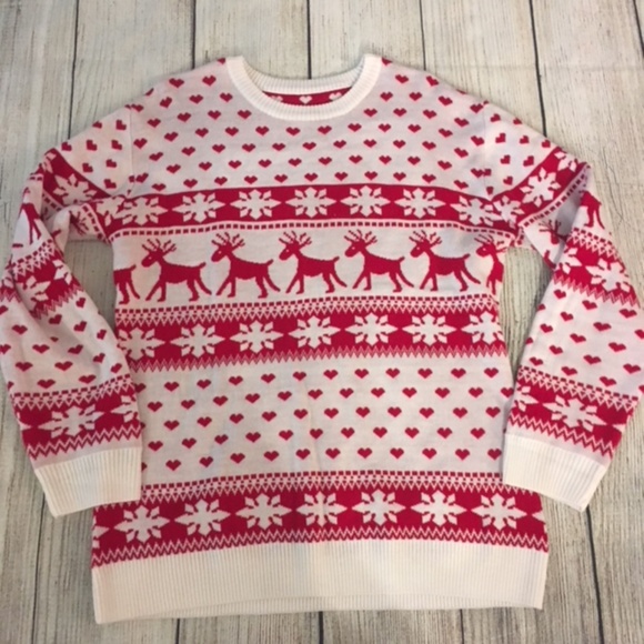 Sweaters - *CLEARANCE* Red & White Reindeer Sweater - XL